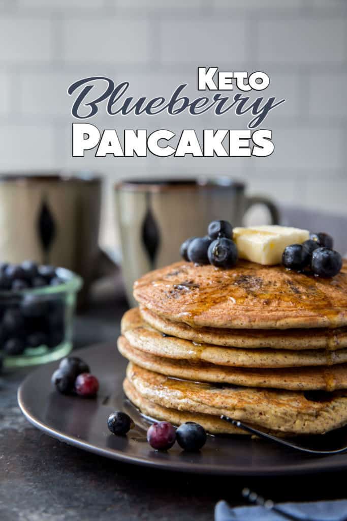 These diner style, blueberry Keto Pancakes are thick and fluffy just like the pancakes you used to eat as child, but low in carbs for a guilt free breakfast!